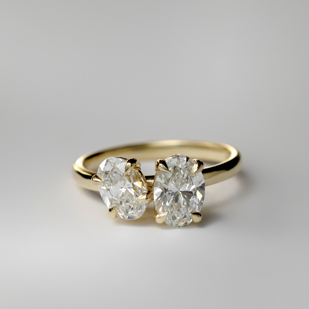 1.0CT Oval Cut IGI Certified CVD Diamond Toi Et Moi Engagement Ring