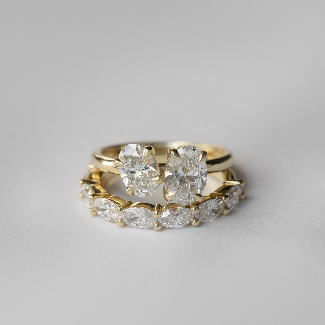 1.0CT Oval Cut IGI Certified CVD Diamond Toi Et Moi Engagement Ring