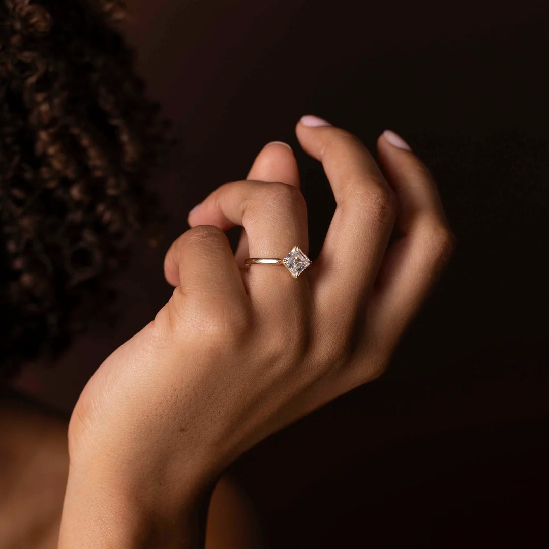 1.0ct Asscher Cut East West Solitaire Band Unique Engagement Ring