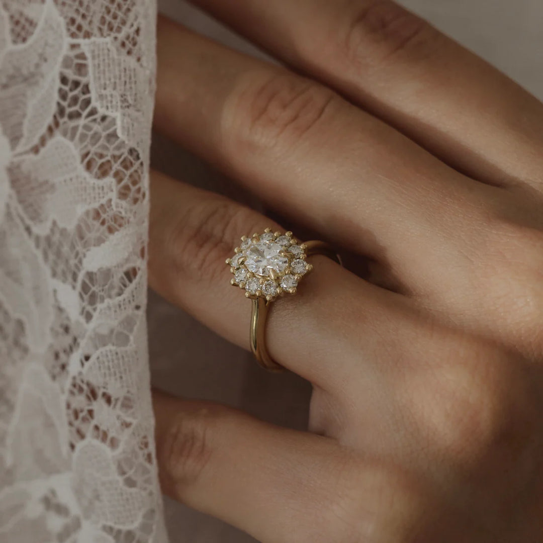 1.0ct Oval Cut Halo Cathedral Diamond Engagement Ring