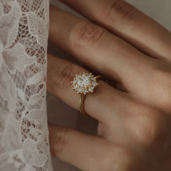 1.0ct Oval Cut Halo Cathedral Diamond Engagement Ring