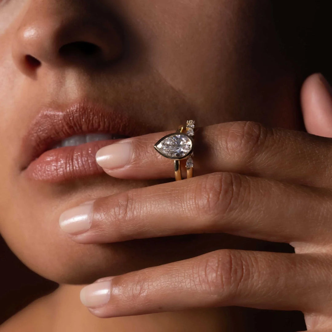 1.50CT Bezel Set Pear Cut E/VS Lab Grown Diamond Solitaire Engagement Ring