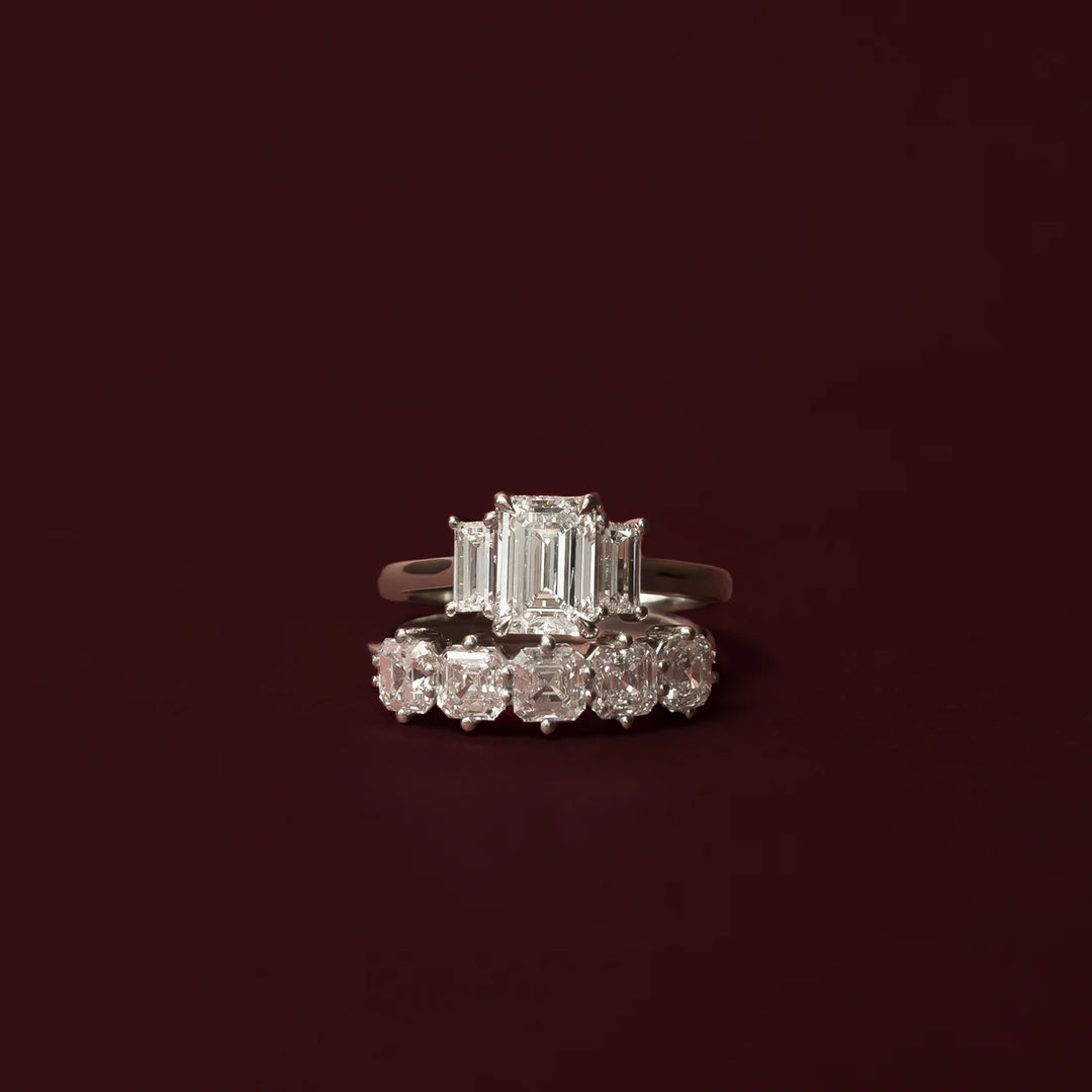 2.0ct Emerald Cut Three Stone Lab Grown Diamond Engagement Ring