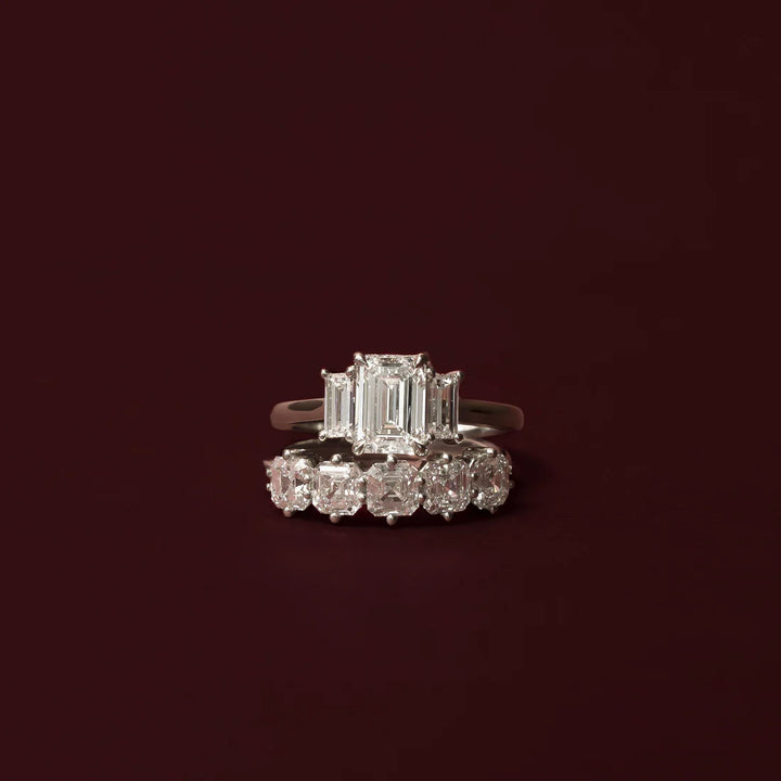 2.0ct Emerald Cut Three Stone Lab Grown Diamond Engagement Ring