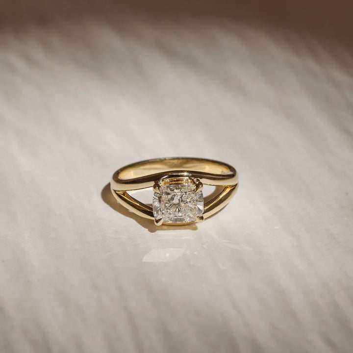 2.0ct Elongated Cushion East West Cut Split Shank Unique Diamond Engagement Ring