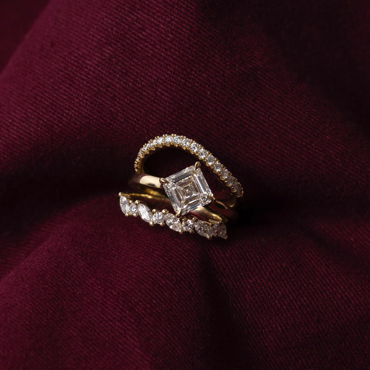 1.0ct Asscher Cut East West Solitaire Band Unique Engagement Ring