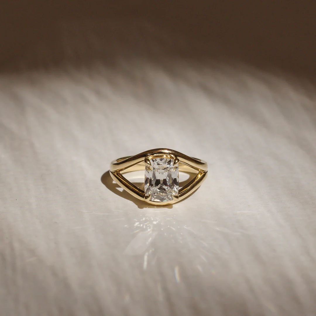 2.0ct Elongated Cushion Cut Split Shank Unique Diamond Engagement Ring