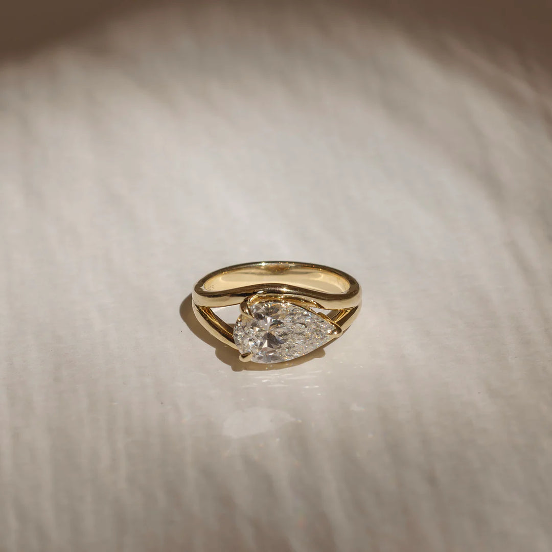 2.0ct Pear East West Cut Split Shank Unique Diamond Engagement Ring