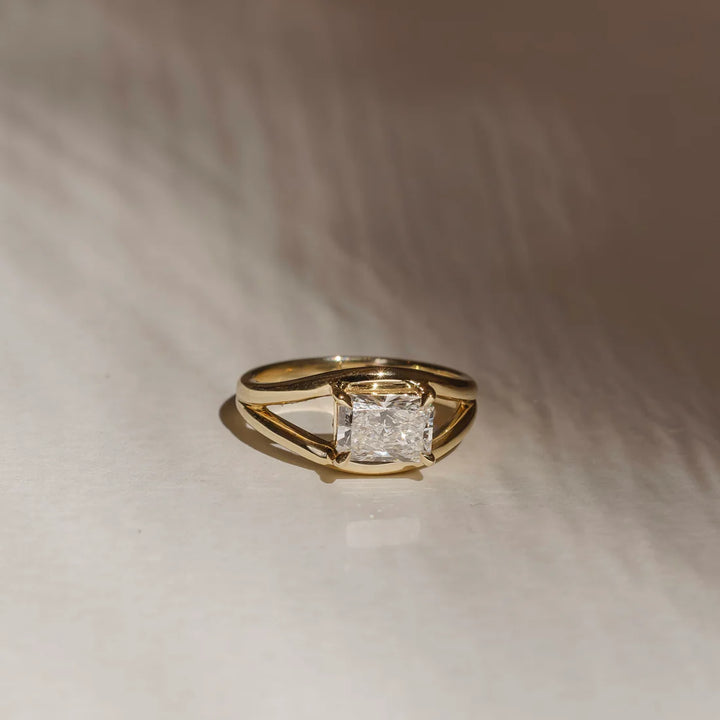 2.0ct Radiant East West Cut Split Shank Unique Diamond Engagement Ring