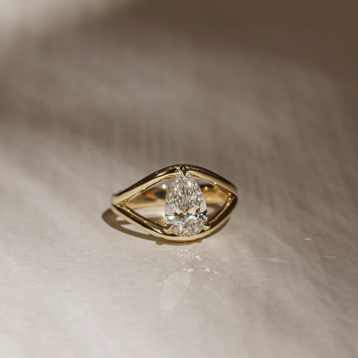 1.0ct Pear Cut Split Shank Unique Diamond Engagement Ring