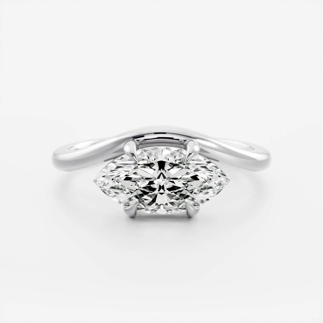 1.0CT East West Marquise Cut Lab Grown Diamond Curved Solitaire Engagement Ring