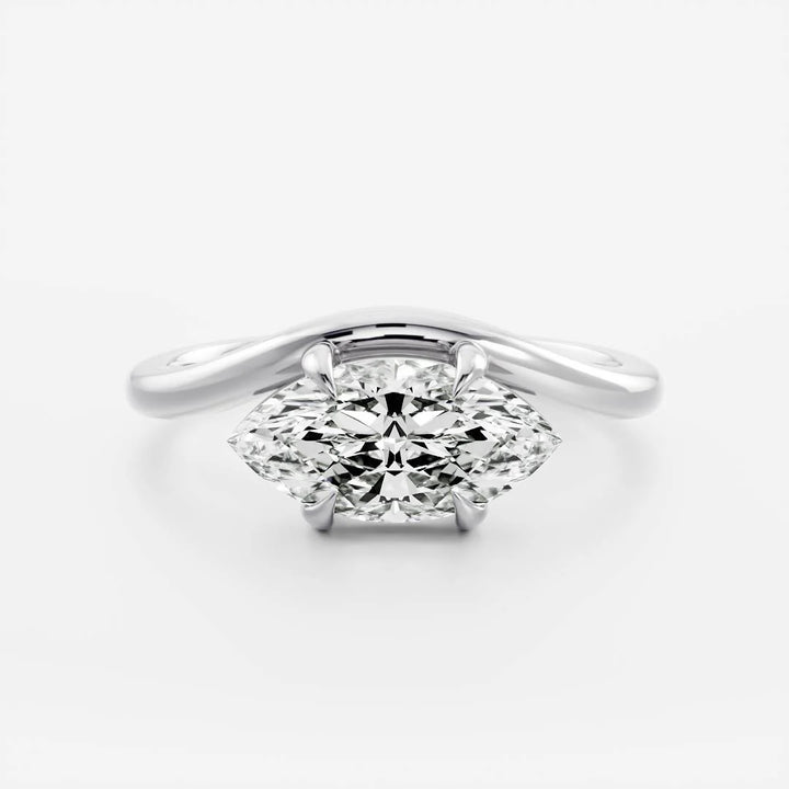 1.0CT East West Marquise Cut Lab Grown Diamond Curved Solitaire Engagement Ring