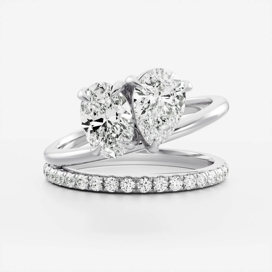1.50ct Pear & Oval Cut Diamond Double Band Pave Unique Engagement Ring