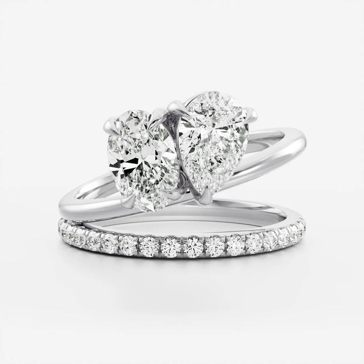 1.50ct Pear & Oval Cut Diamond Double Band Pave Unique Engagement Ring