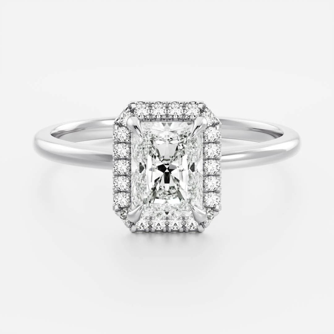 2.0ct Radiant Cut Halo Solitaire Diamond Engagement Ring