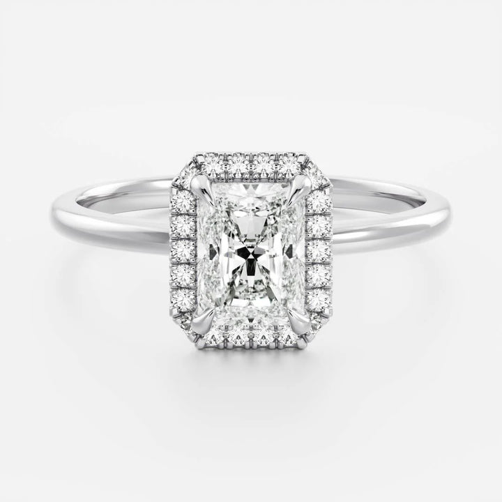2.0ct Radiant Cut Halo Solitaire Diamond Engagement Ring