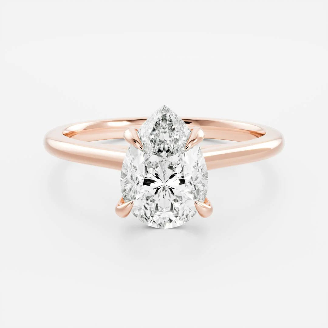 2.0ct Pear Cut Cathedral Solitaire Lab Grown Diamond Engagement Ring