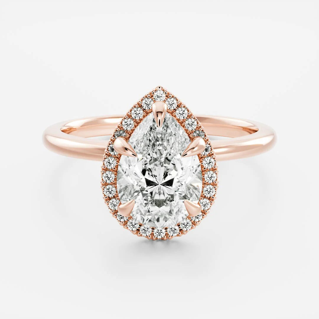 2.0ct Pear Cut Halo Solitaire Diamond Engagement Ring