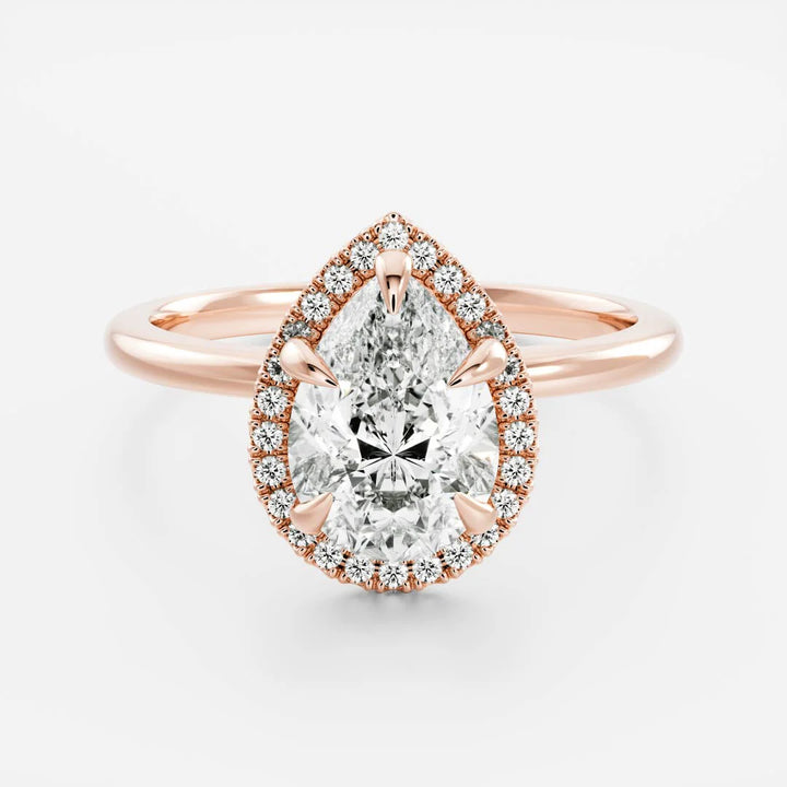 2.0ct Pear Cut Halo Solitaire Diamond Engagement Ring