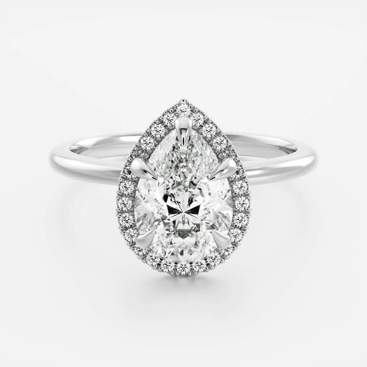 2.0ct Pear Cut Halo Solitaire Diamond Engagement Ring