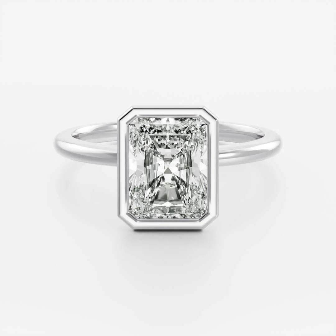 2.0ct Radiant Cut Bezel Solitaire Lab Grown Diamond Engagement Ring