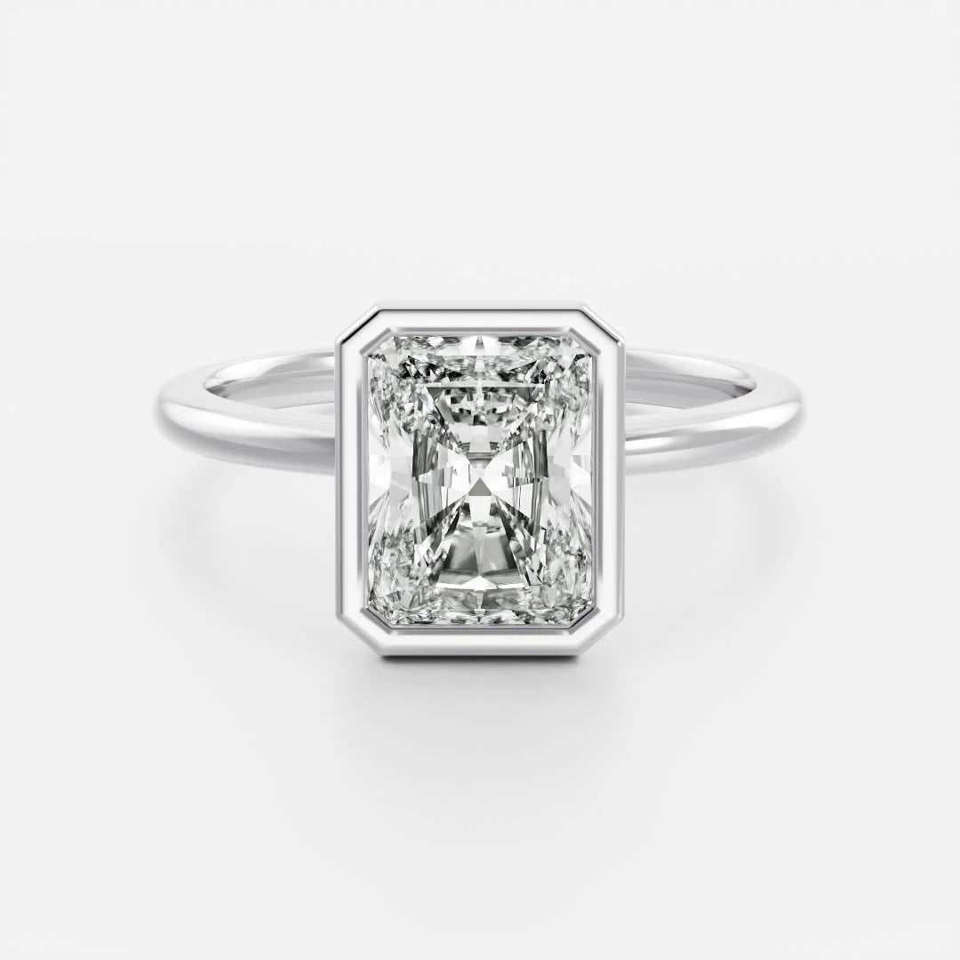 2.0CT Bezel Set Radiant Cut Lab Grown Diamond Solitaire Engagement Rings