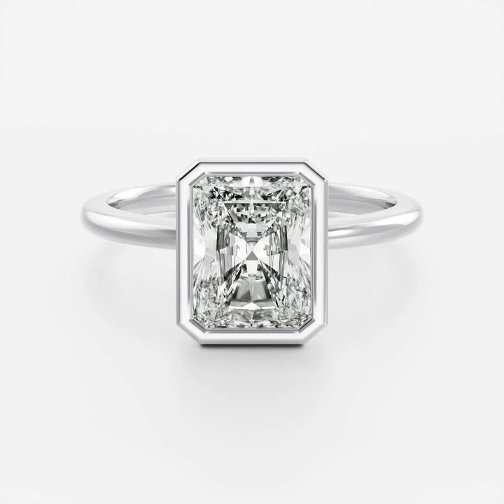 2.0CT Bezel Set Radiant Cut Lab Grown Diamond Solitaire Engagement Rings