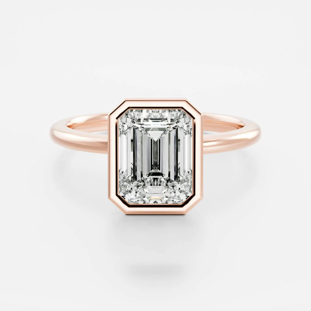 2.0CT Bezel Set Emerald Cut IGI Certified CVD Diamond Engagement Ring