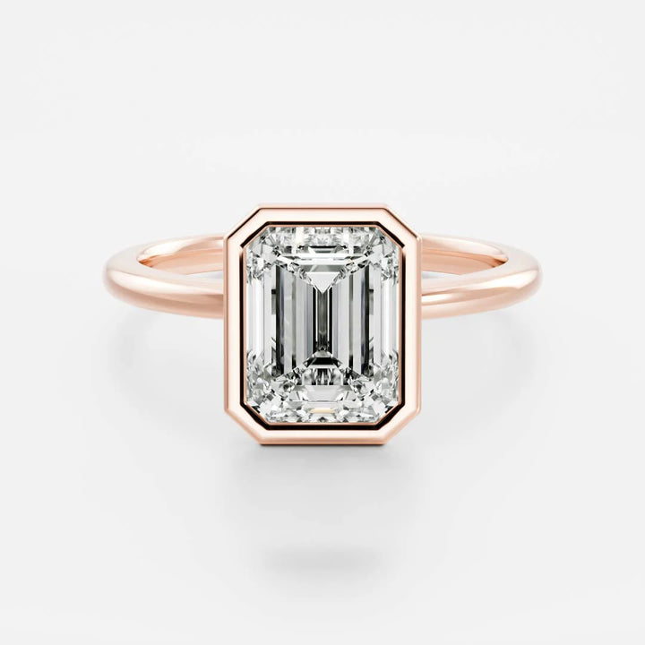 2.0CT Bezel Set Emerald Cut IGI Certified CVD Diamond Engagement Ring