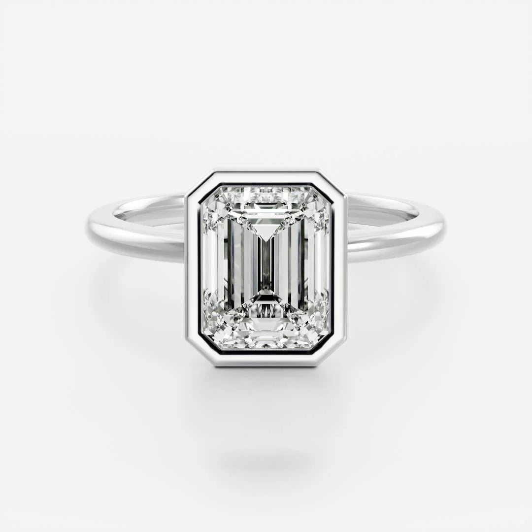2.0CT Bezel Set Emerald Cut IGI Certified CVD Diamond Engagement Ring