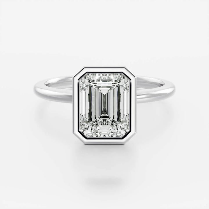 2.0CT Bezel Set Emerald Cut IGI Certified CVD Diamond Engagement Ring