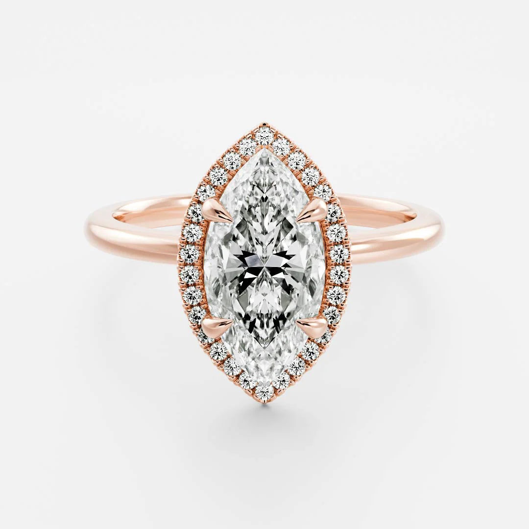 2.0ct Marquise Cut Halo Solitaire Diamond Engagement Ring