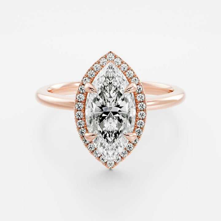 2.0ct Marquise Cut Halo Solitaire Diamond Engagement Ring