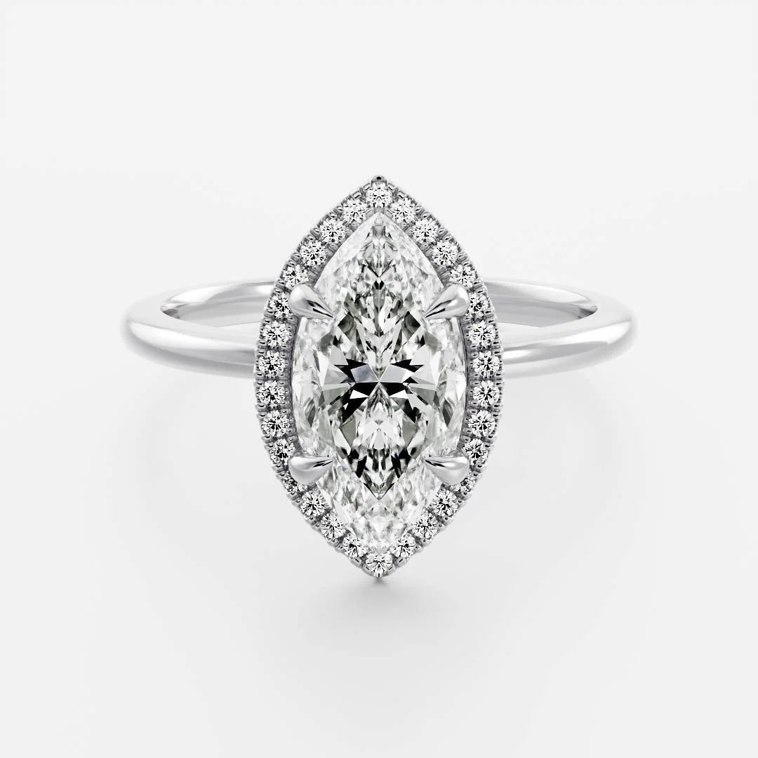 2.0ct Marquise Cut Halo Solitaire Diamond Engagement Ring