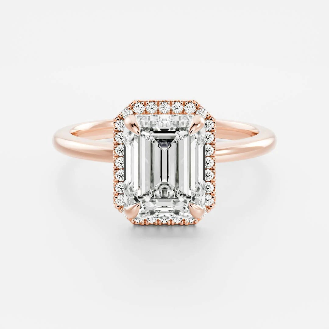 2.0ct Emerald Cut Halo Solitaire Diamond Engagement Ring