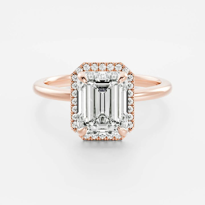 2.0ct Emerald Cut Halo Solitaire Diamond Engagement Ring