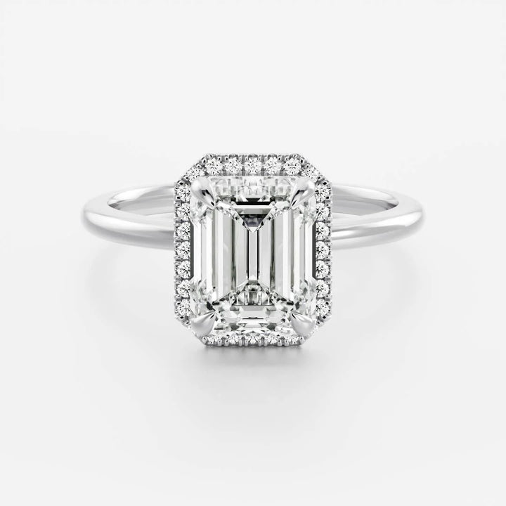 2.0ct Emerald Cut Halo Solitaire Diamond Engagement Ring