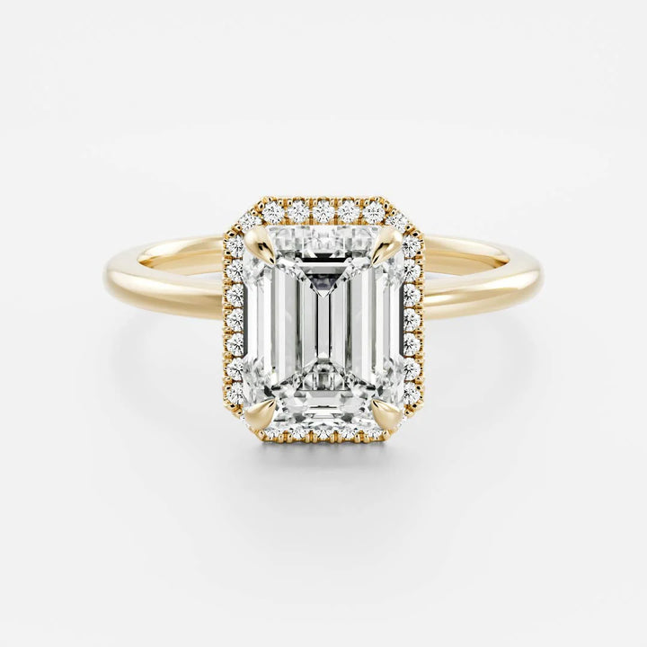 2.0ct Emerald Cut Halo Solitaire Diamond Engagement Ring
