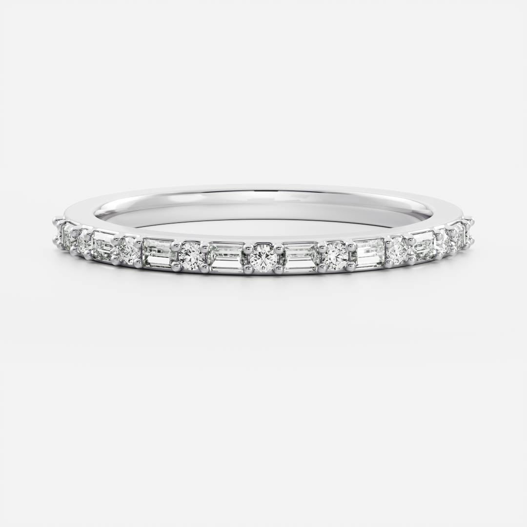 Baguette & Round E/VS12 CVD Diamond Half Eternity Pave Wedding Band