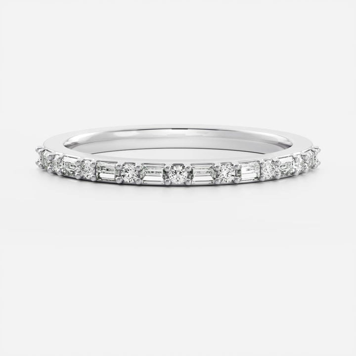 Baguette & Round E/VS12 CVD Diamond Half Eternity Pave Wedding Band
