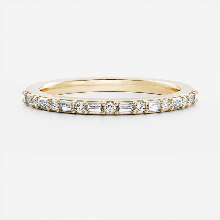 Baguette & Round E/VS12 CVD Diamond Half Eternity Pave Wedding Band