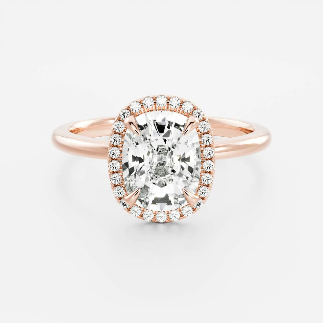1.50ct Elongated Cushion Cut Halo Solitaire Diamond Engagement Ring