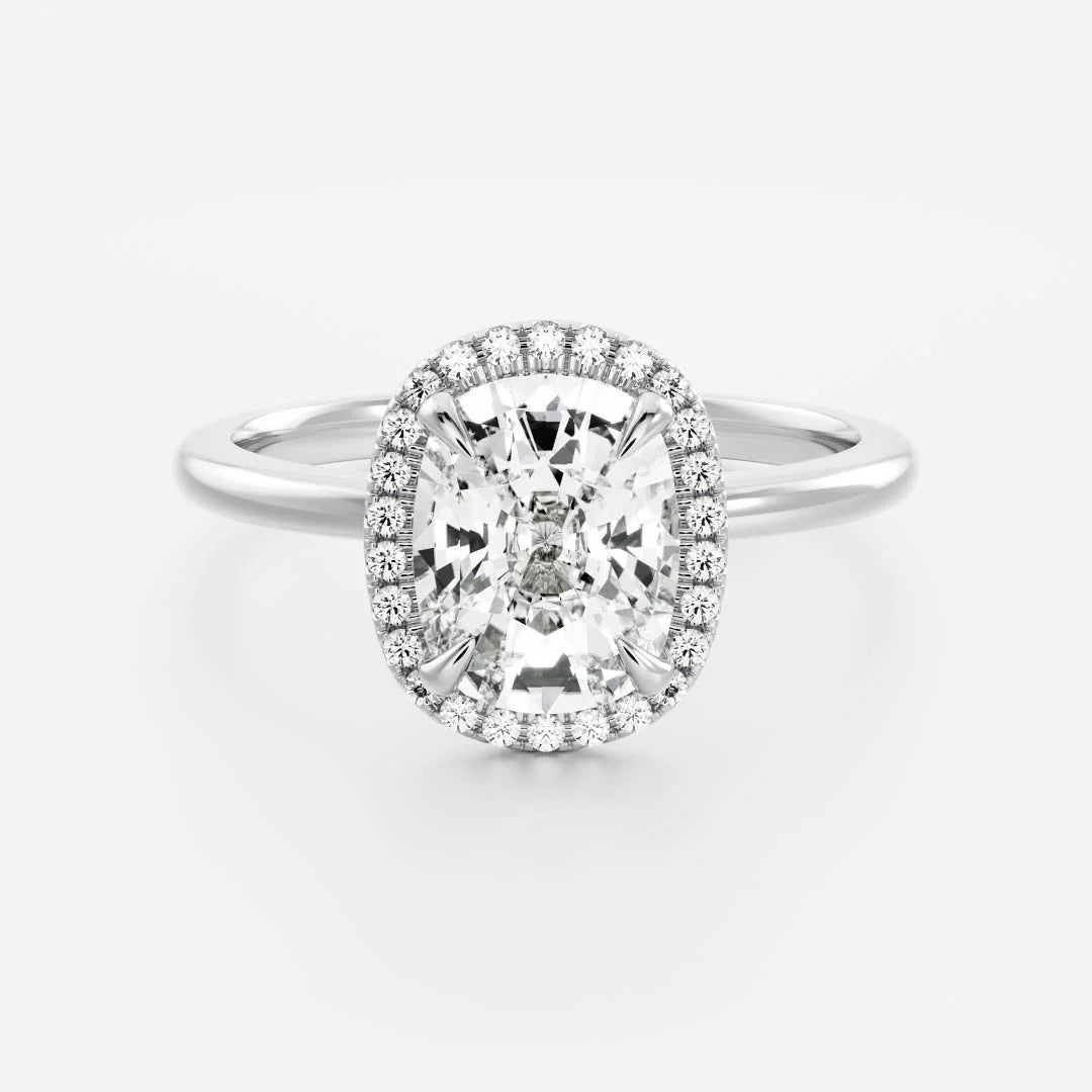 1.50ct Elongated Cushion Cut Halo Solitaire Diamond Engagement Ring