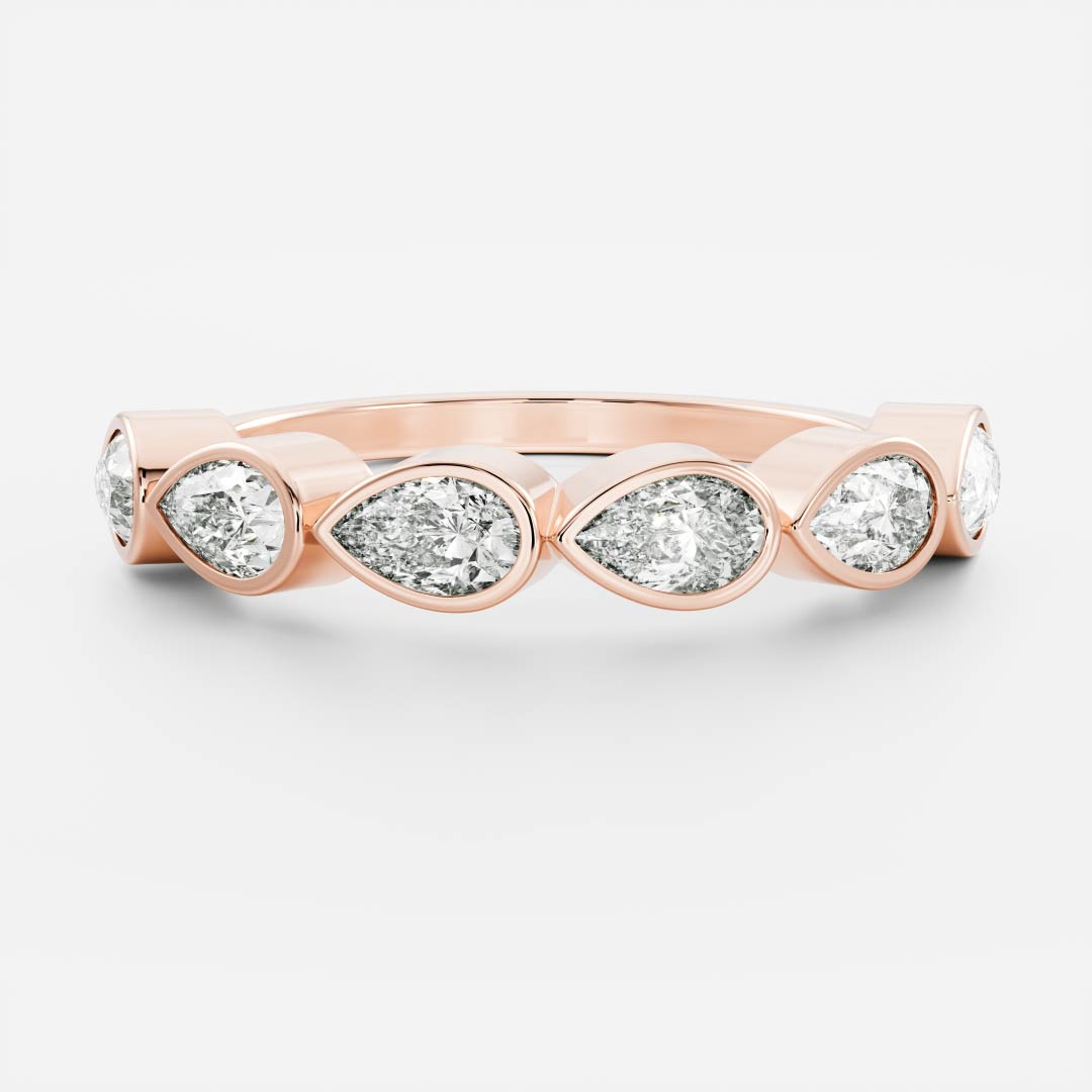 Bezel Set Pear East West E/VS1 CVD Diamond Wedding Band