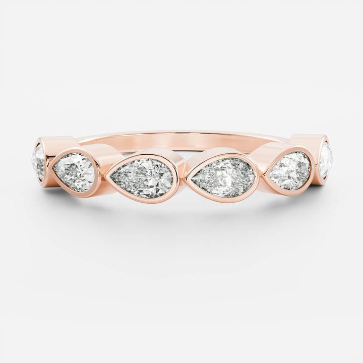 Bezel Set Pear East West E/VS1 CVD Diamond Wedding Band