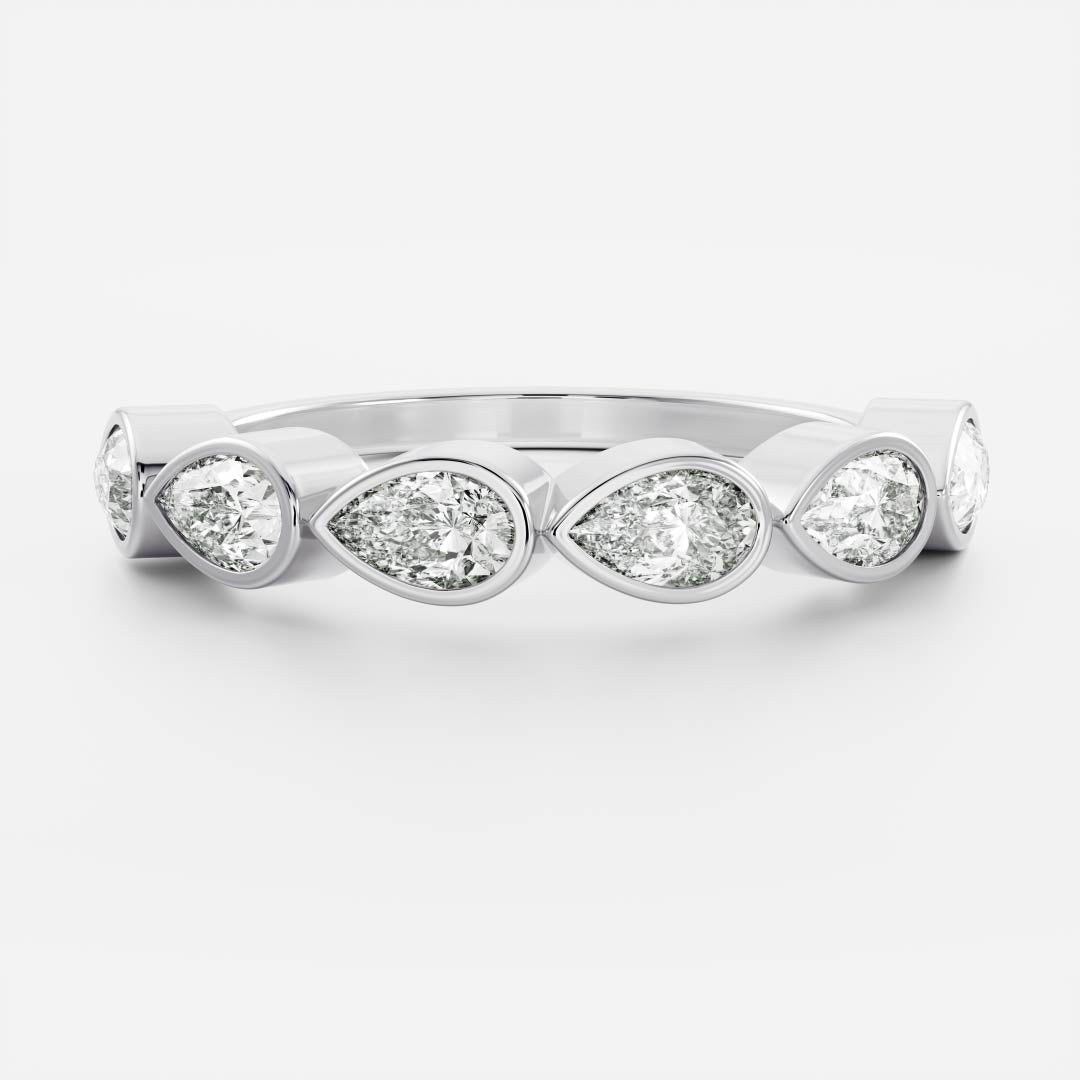Bezel Set Pear East West E/VS1 CVD Diamond Wedding Band