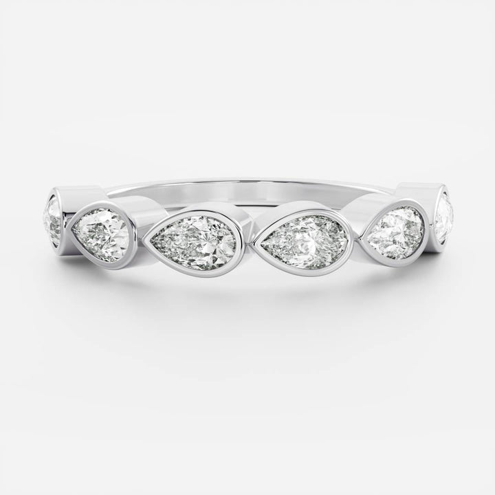 Bezel Set Pear East West E/VS1 CVD Diamond Wedding Band