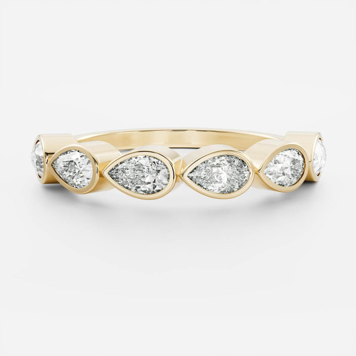 Bezel Set Pear East West E/VS1 CVD Diamond Wedding Band