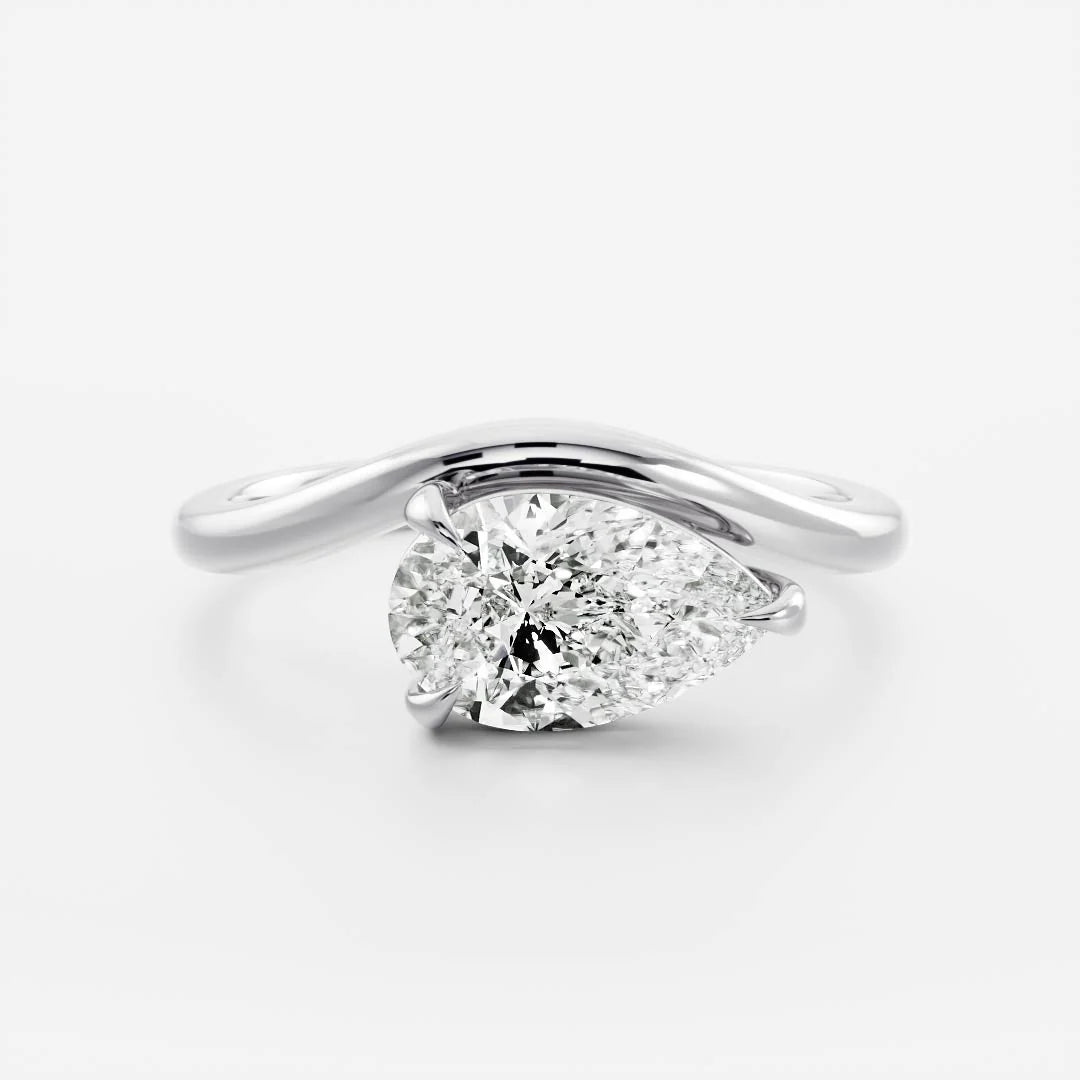 1.50CT East West Pear Lab Grown Diamond Curved Solitaire Engagement Ring