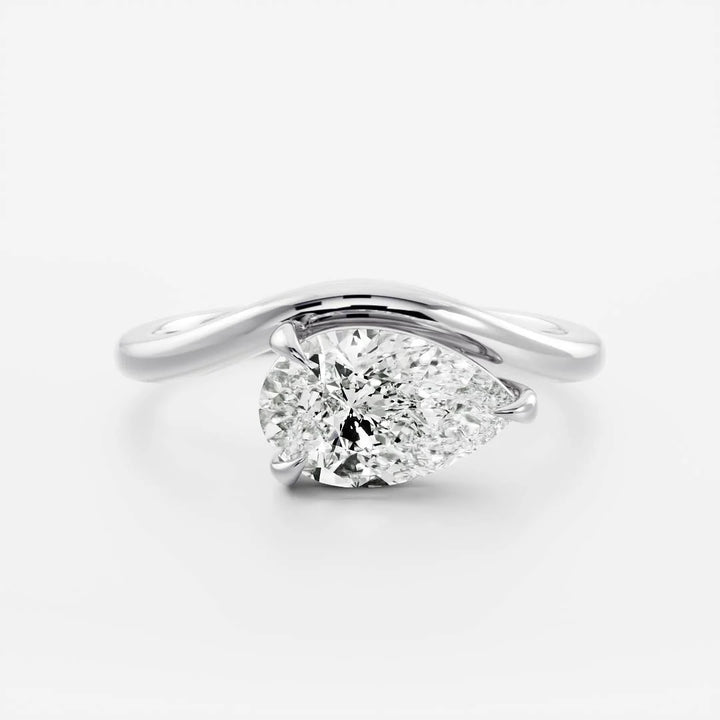 1.50CT East West Pear Lab Grown Diamond Curved Solitaire Engagement Ring